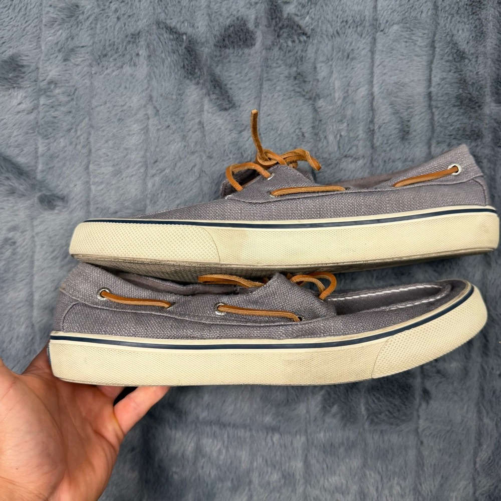 Sperry Mens Bahama II Boat Shoes Grey Canvas Casual Sneakers STS23051 Size 11.5